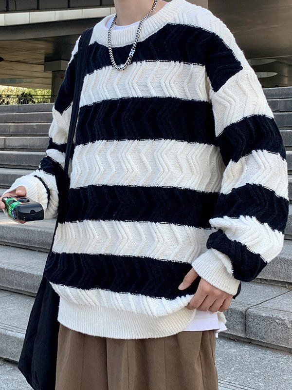 EMMIOL Men's Textured Striped Pullover Sweater