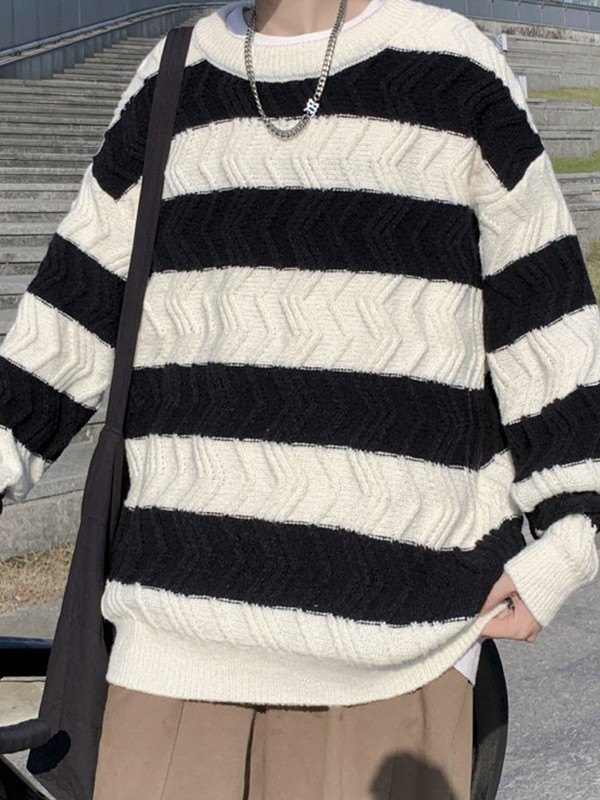EMMIOL Men's Textured Striped Pullover Sweater