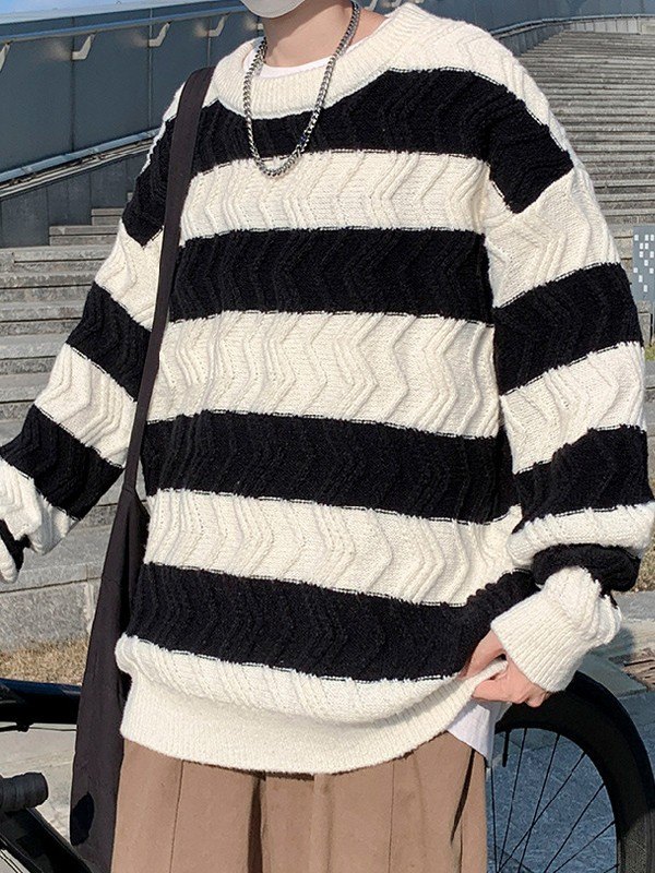 EMMIOL Men's Textured Striped Pullover Sweater