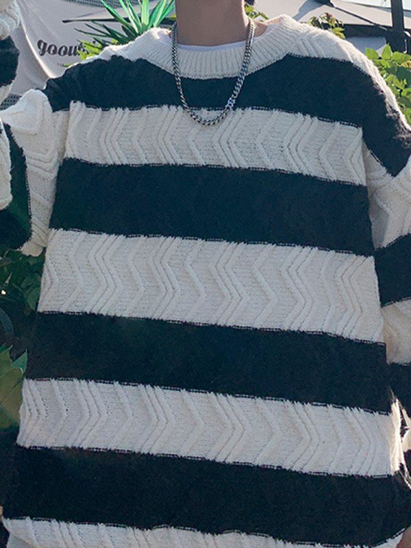 EMMIOL Men's Textured Striped Pullover Sweater