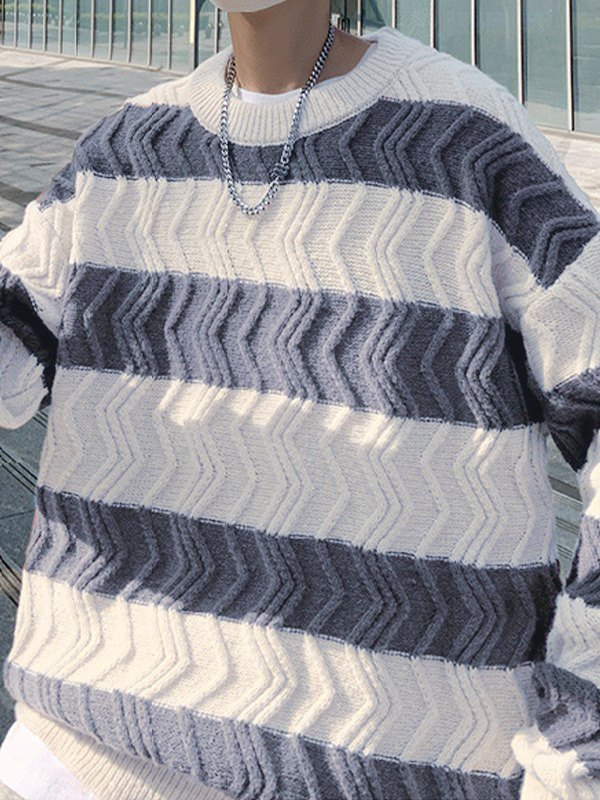 EMMIOL Men's Textured Striped Pullover Sweater