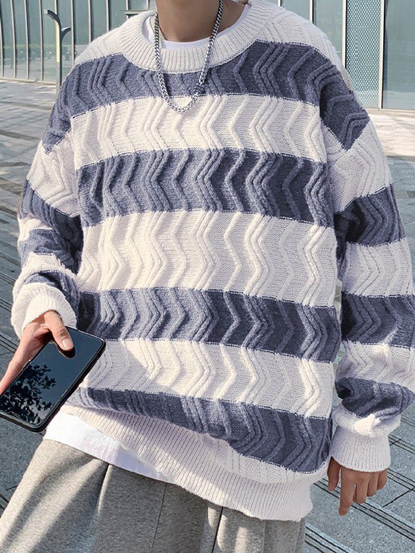 EMMIOL Men's Textured Striped Pullover Sweater