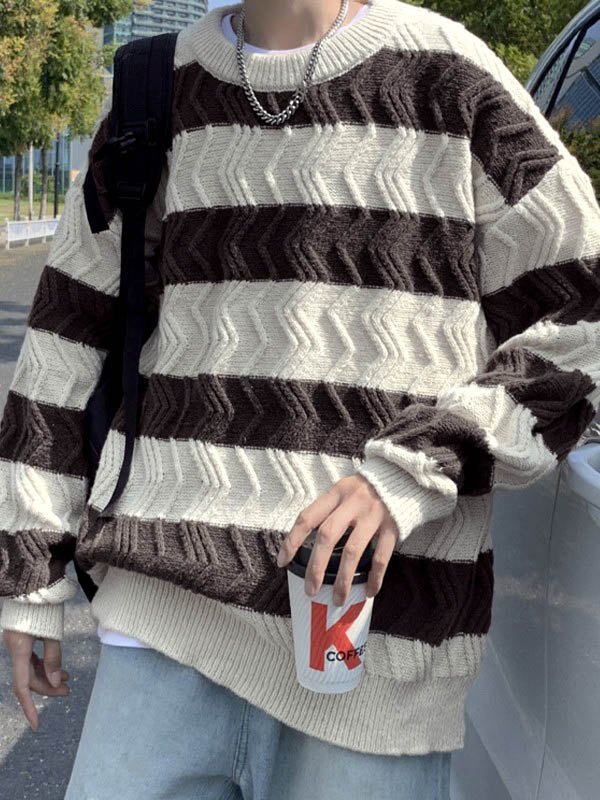 EMMIOL Suéter tipo jersey de rayas texturizadas para hombre