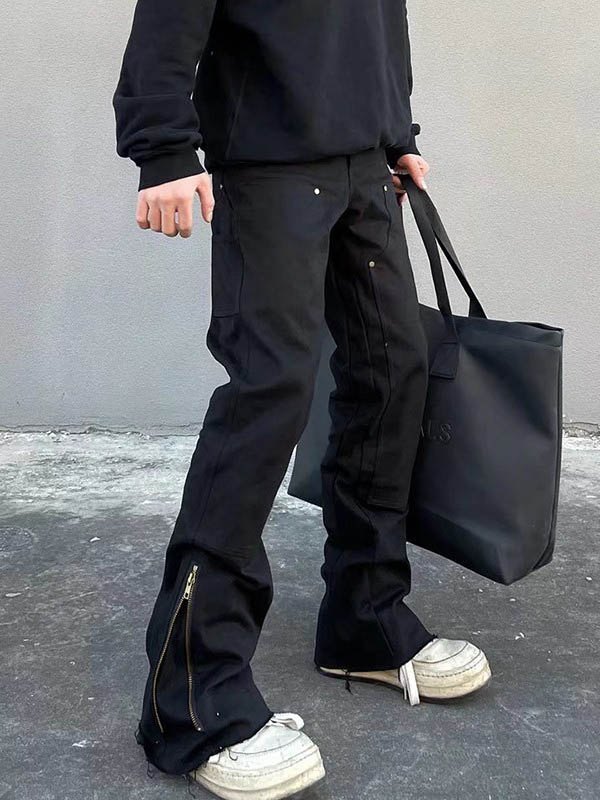 EMMIOL Pantalones cargo rectos negros con cremallera en el tobillo para hombre