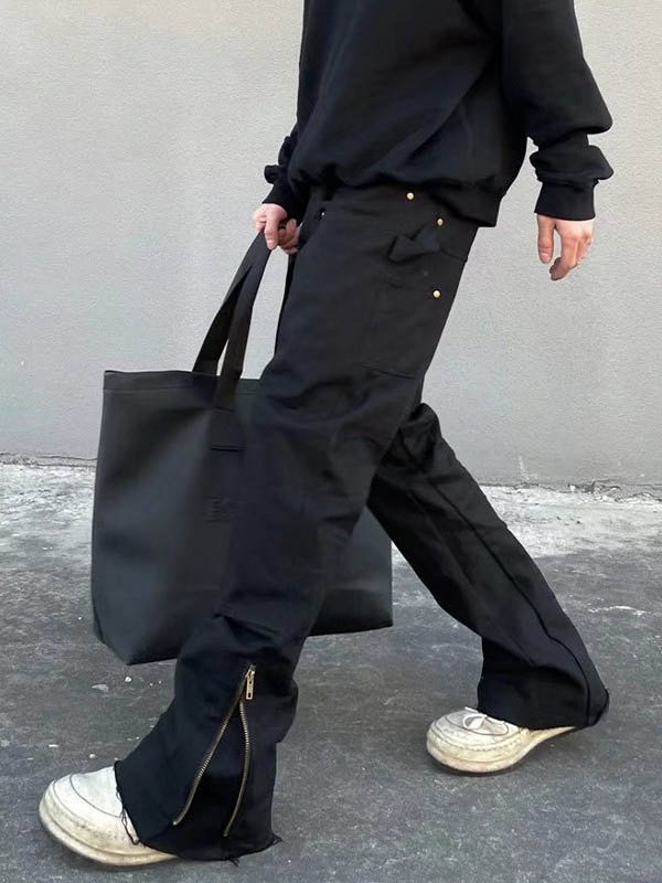EMMIOL Pantalones cargo rectos negros con cremallera en el tobillo para hombre
