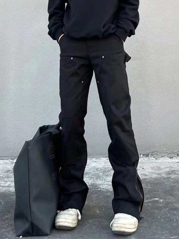 EMMIOL Pantalones cargo rectos negros con cremallera en el tobillo para hombre