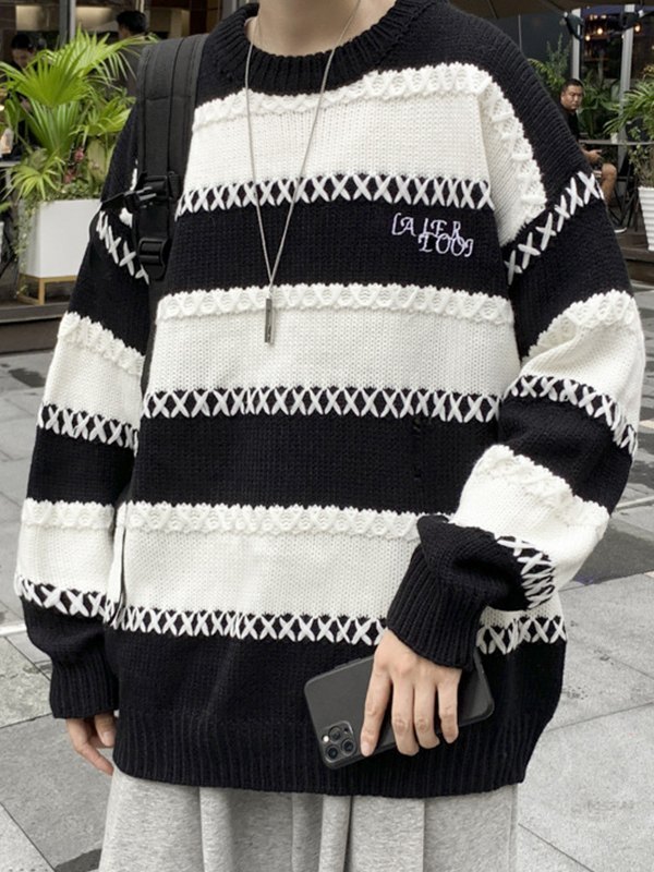 EMMIOL Suéter tipo jersey con rayas cruzadas para hombre