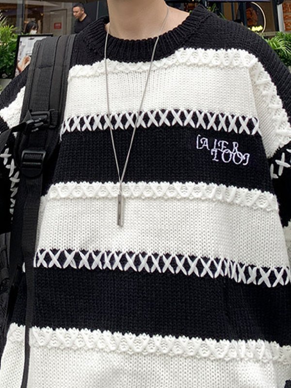 EMMIOL Suéter tipo jersey con rayas cruzadas para hombre