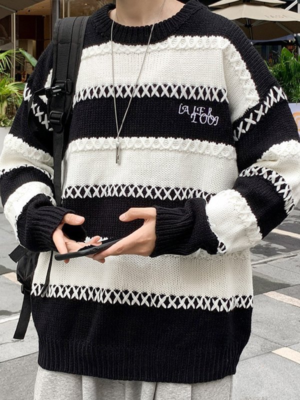 EMMIOL Suéter tipo jersey con rayas cruzadas para hombre