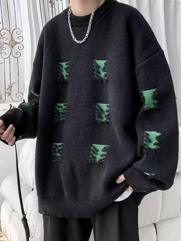 EMMIOL Men's Pullover Distressed Knit Sweater