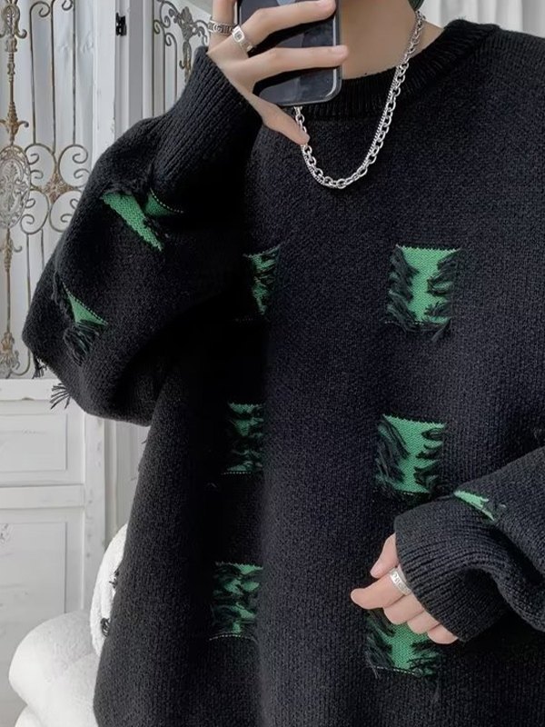 EMMIOL Men's Pullover Distressed Knit Sweater
