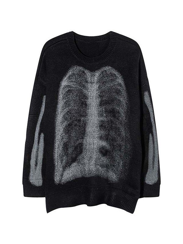 EMMIOL Men's Skeleton Pullover Knit Sweater