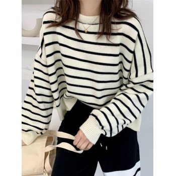 Emmiol Free shipping 2026 Back Buttoned Striped Pullover