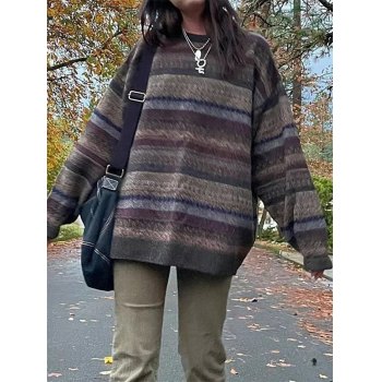 Vintage Color Block Striped Knit Sweater