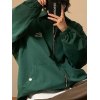 EMMIOL Chaqueta verde extragrande con cremallera y gráfico de letras