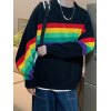 EMMIOL Suéter tipo jersey con rayas arcoíris para hombre