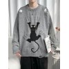 EMMIOL Suéter tipo jersey desgastado con jacquard de gato para hombre