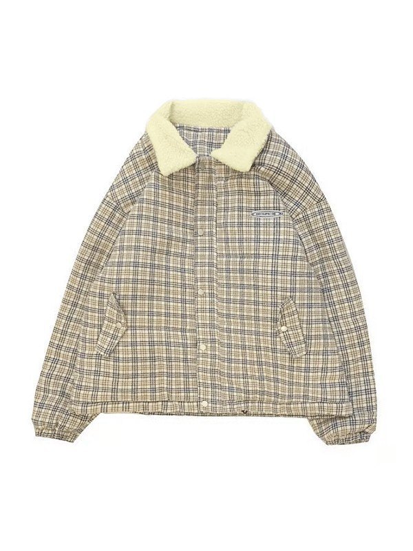 EMMIOL Men's Faux Fur Collar Checkered Padded Jacket