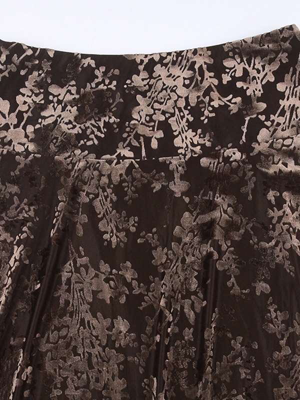 EMMIOL Falda midi de terciopelo con estampado floral vintage