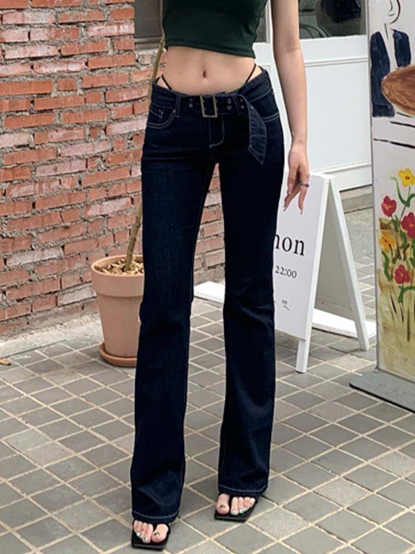 EMMIOL Vintage Buckle Belt Y2K Flare Jeans