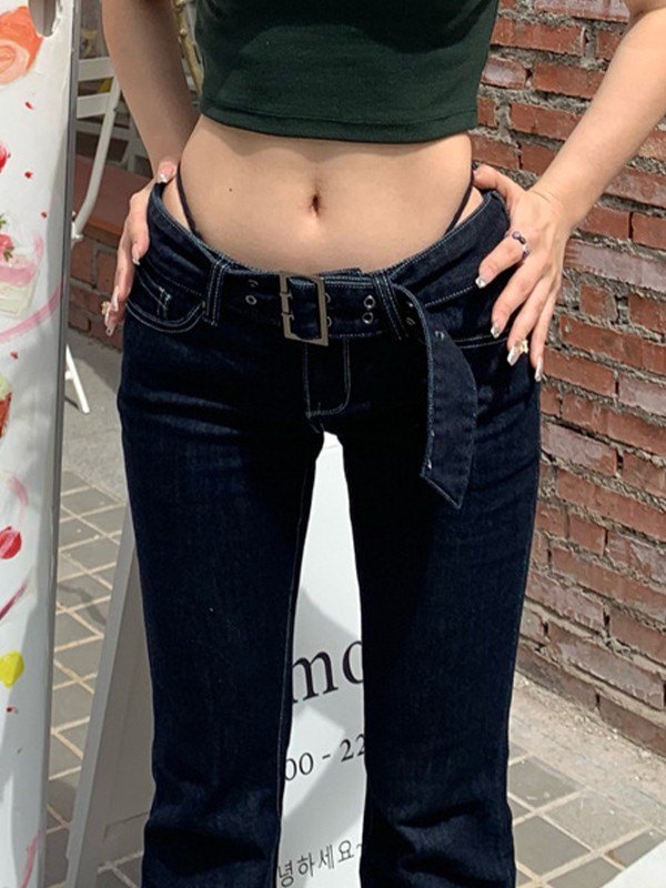 EMMIOL Vintage Buckle Belt Y2K Flare Jeans