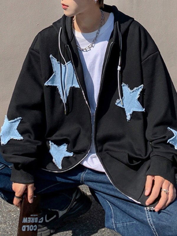 EMMIOL Men's Star Patch Zip Up Hoodie