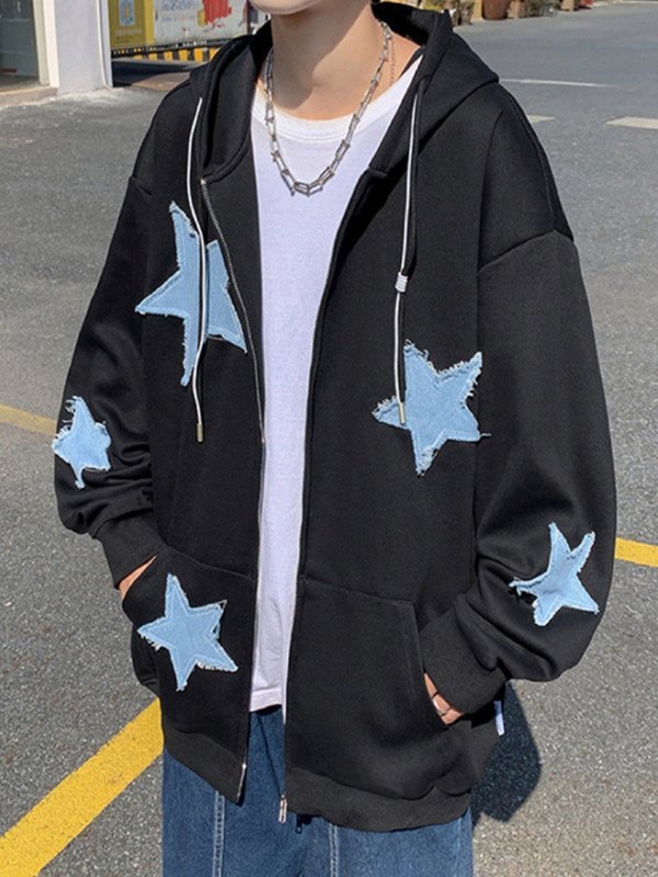 EMMIOL Men's Star Patch Zip Up Hoodie