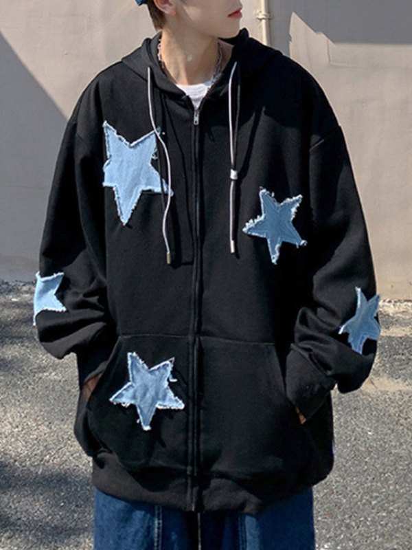 EMMIOL Men's Star Patch Zip Up Hoodie