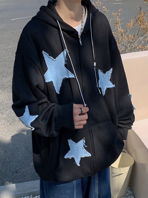 EMMIOL Men's Star Patch Zip Up Hoodie