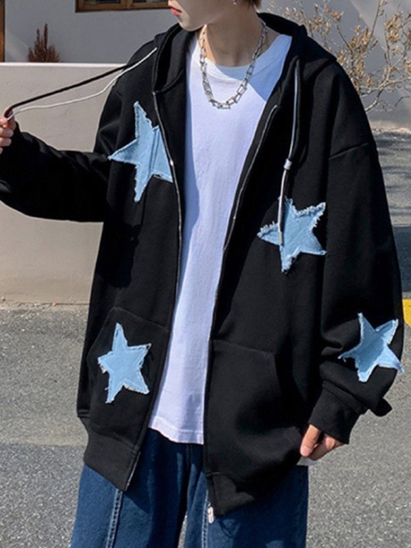 EMMIOL Men's Star Patch Zip Up Hoodie