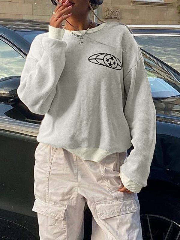 EMMIOL Übergroßer Pullover mit Stern-Logo