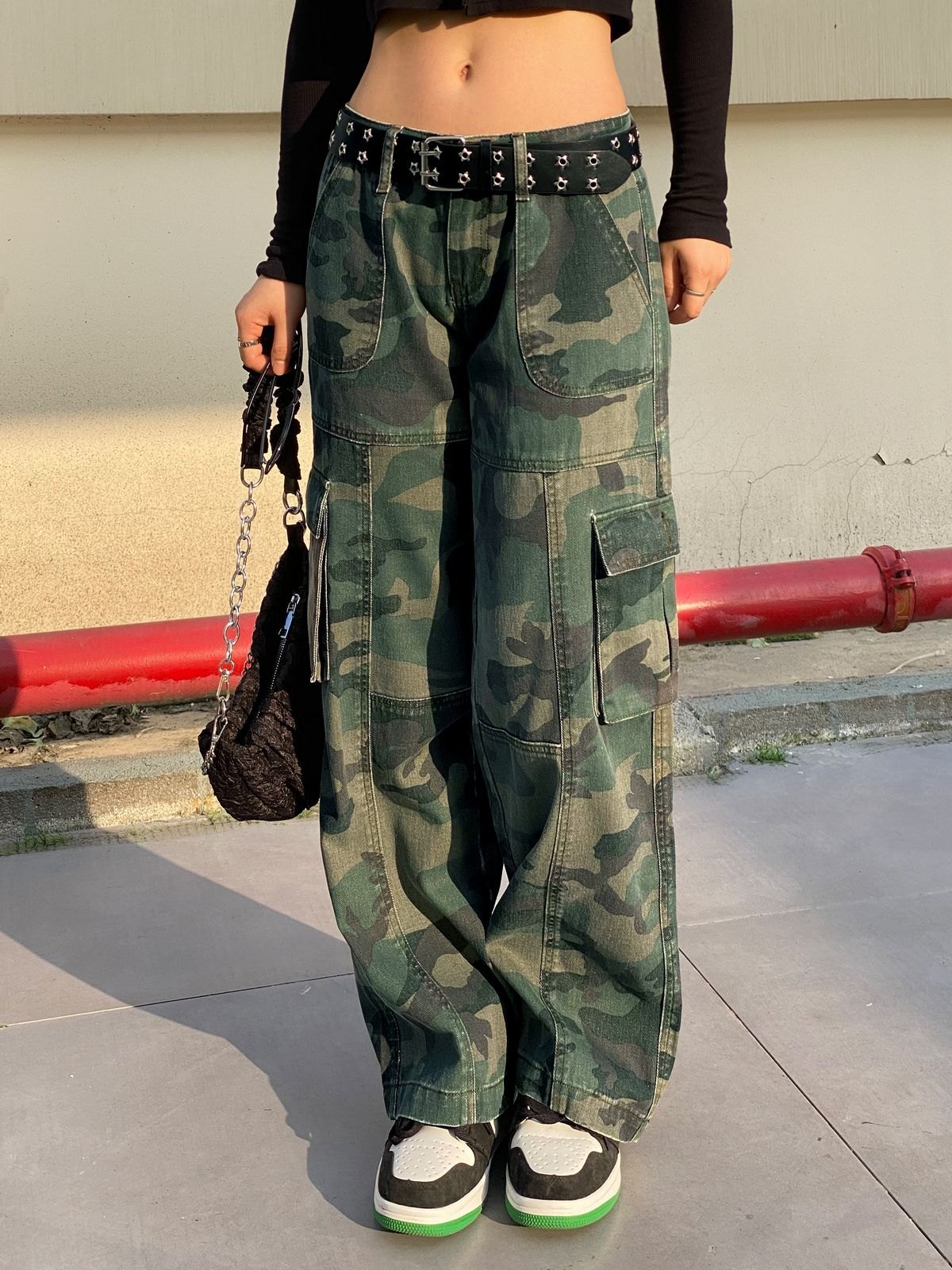 EMMIOL Green Camo Vintage Straight Cargo Jeans