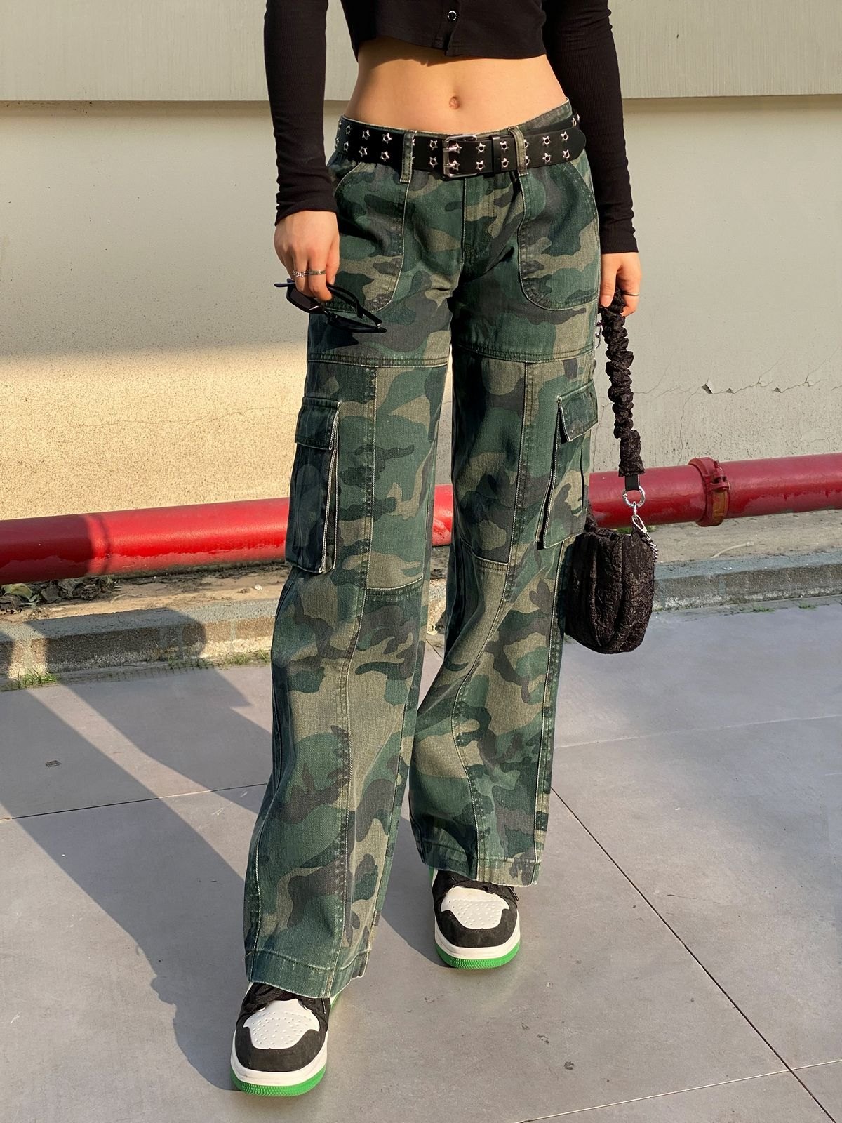 EMMIOL Green Camo Vintage Straight Cargo Jeans