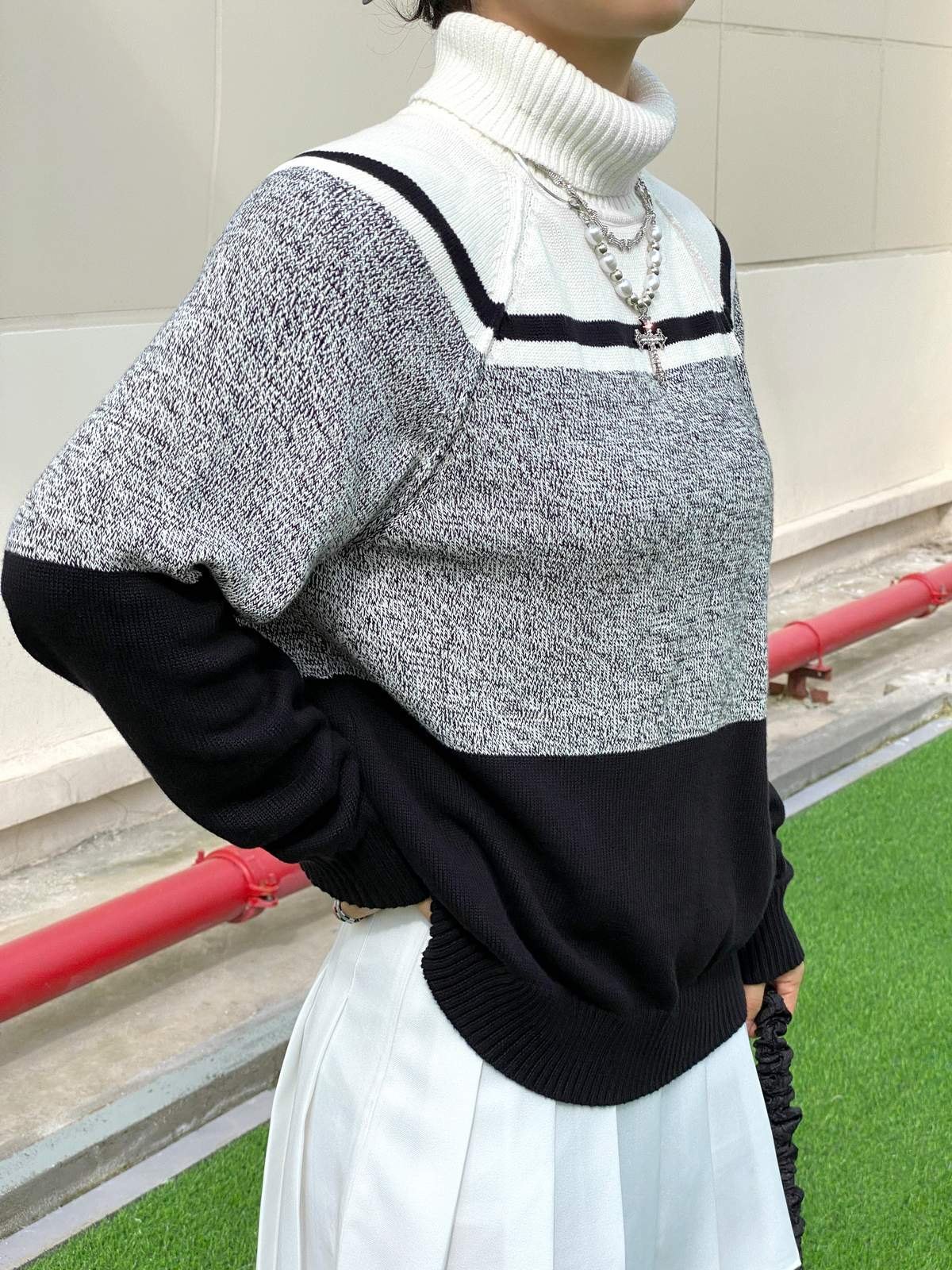 EMMIOL Color Block Turtleneck Pullover Sweater