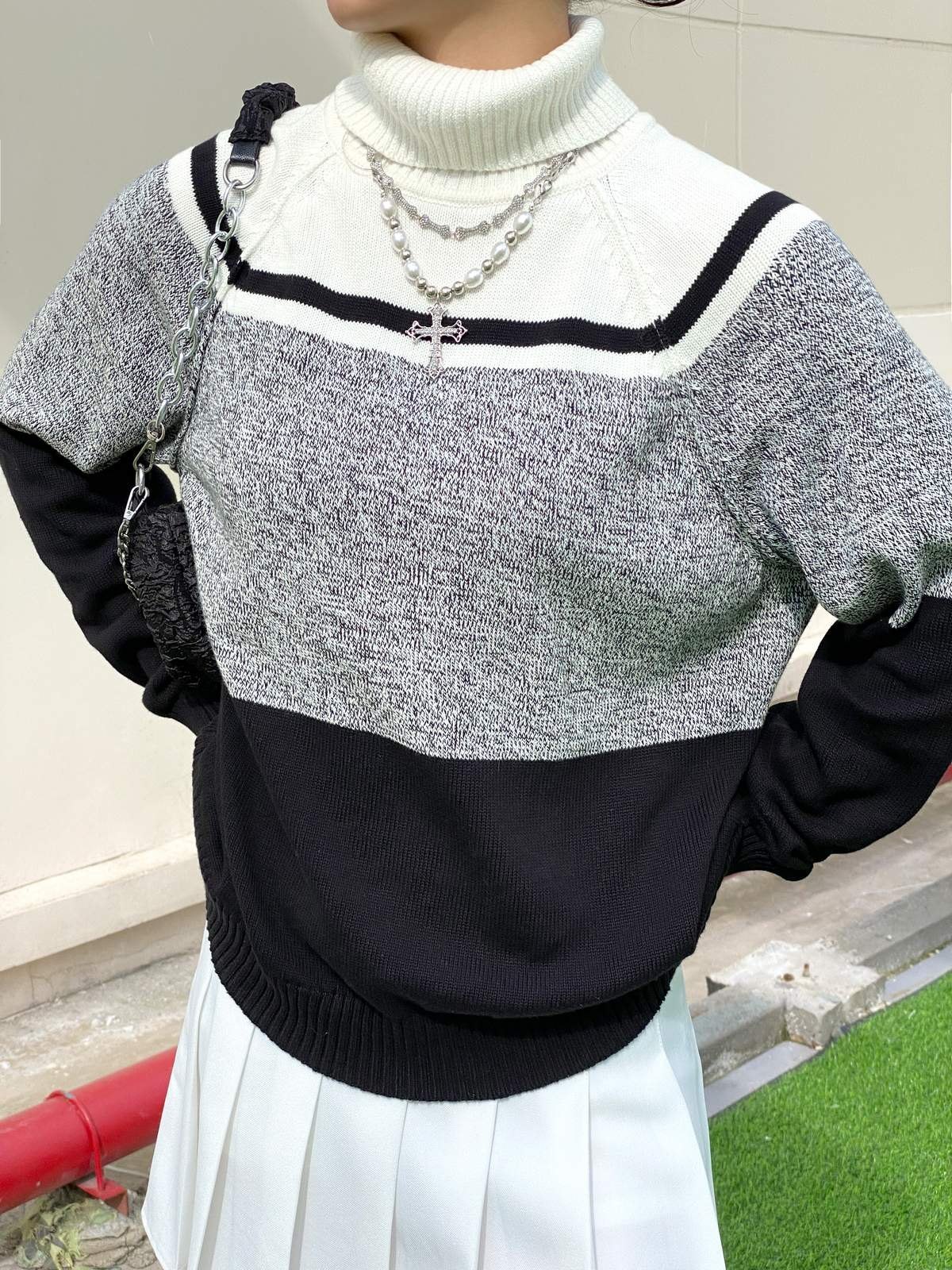 EMMIOL Color Block Turtleneck Pullover Sweater