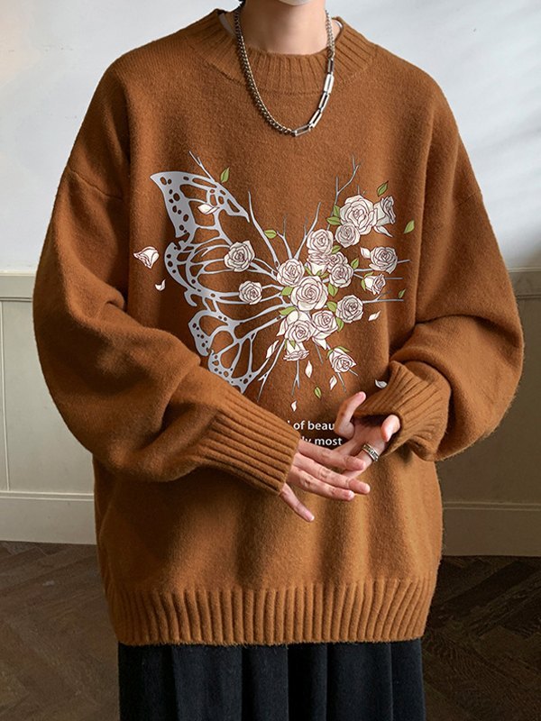 EMMIOL Maglione pullover da uomo con farfalle in fiore