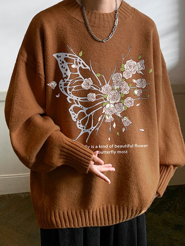 EMMIOL Maglione pullover da uomo con farfalle in fiore