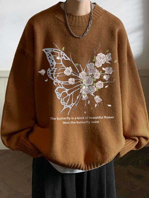EMMIOL Maglione pullover da uomo con farfalle in fiore