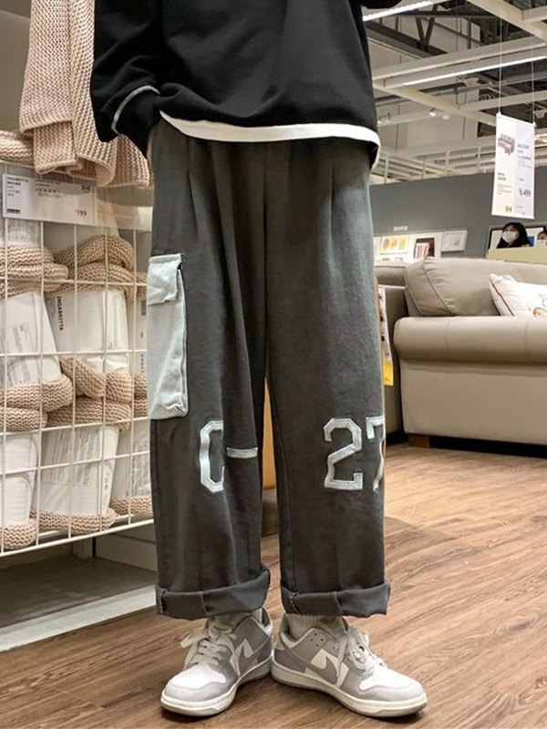 EMMIOL Pantalones cargo rectos con bordado de letras para hombre