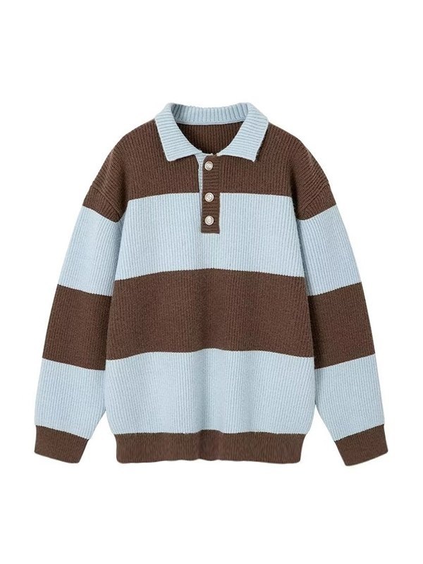 EMMIOL Suéter tipo polo a rayas vintage para hombre