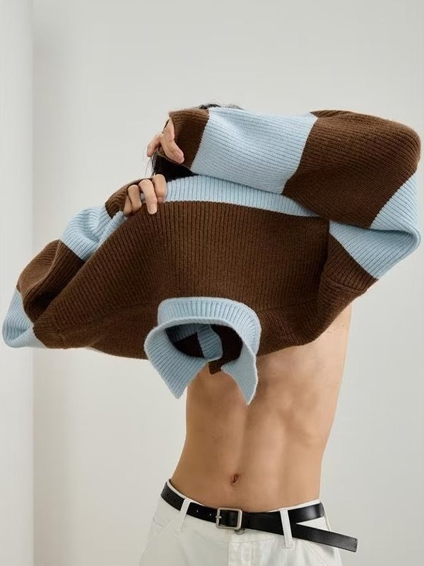 EMMIOL Suéter tipo polo a rayas vintage para hombre