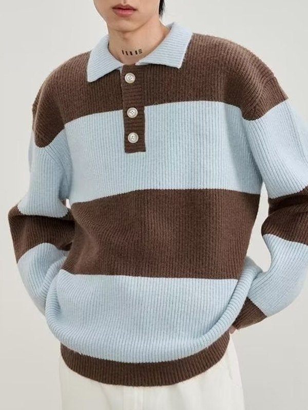 EMMIOL Suéter tipo polo a rayas vintage para hombre