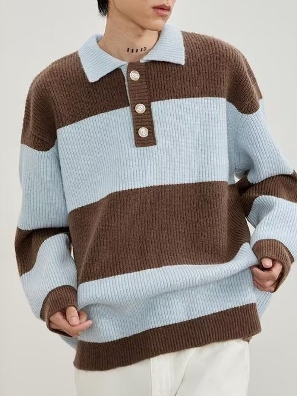 EMMIOL Suéter tipo polo a rayas vintage para hombre