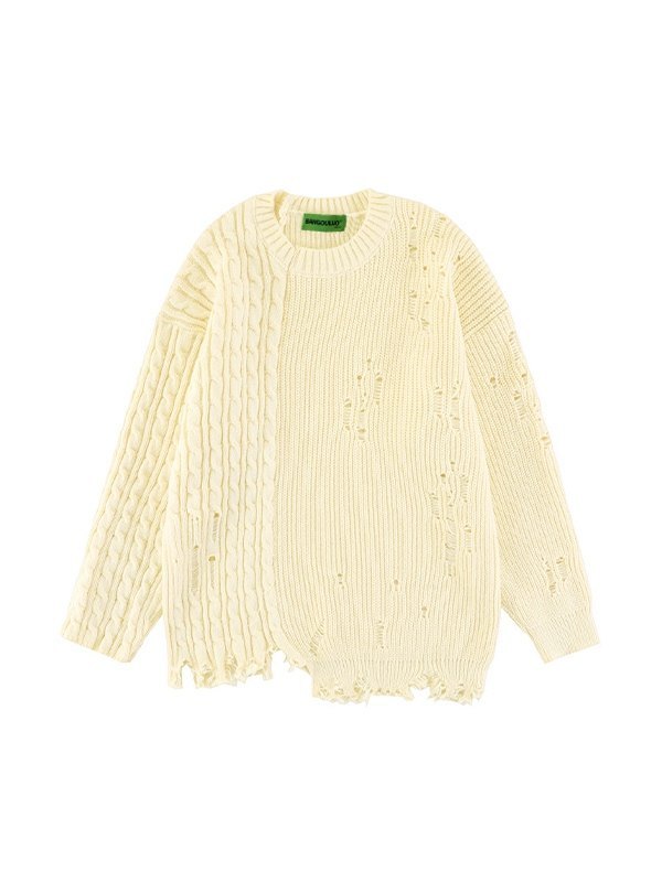 EMMIOL Suéter de punto de cable desgastado con paneles para hombre