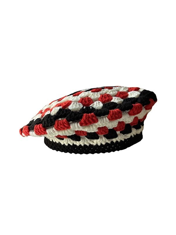 2023 Color Block Crochet Knit Beret Hat Red ONE SIZE In Hat Online ...