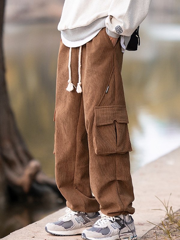 EMMIOL Pantalones cargo sueltos de pana con forro polar para hombre