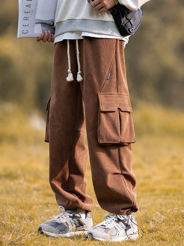 EMMIOL Pantalones cargo sueltos de pana con forro polar para hombre