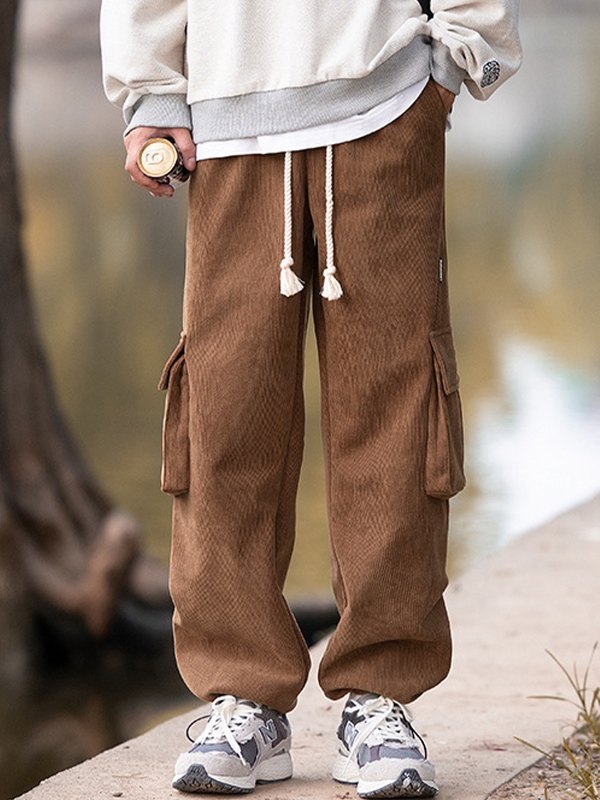 EMMIOL Pantalones cargo sueltos de pana con forro polar para hombre