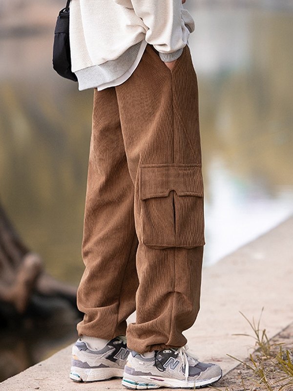 EMMIOL Pantalones cargo sueltos de pana con forro polar para hombre
