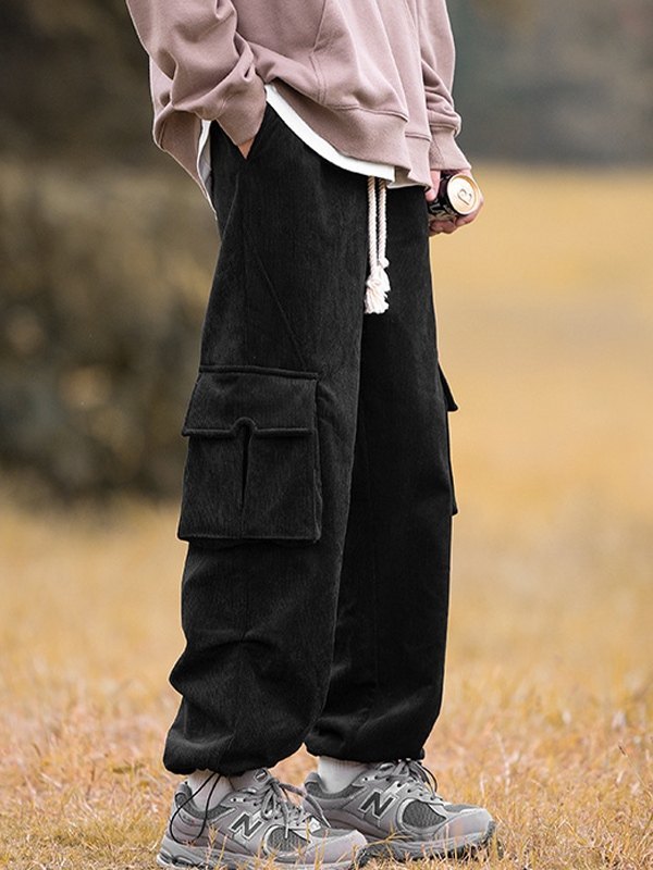 EMMIOL Pantalones cargo sueltos de pana con forro polar para hombre